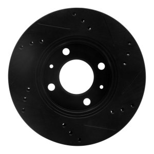 Hyundai Accent Brake Rotor (1) - Front Left - R1 Concepts - Drilled & Slotted - Black - `00-`02